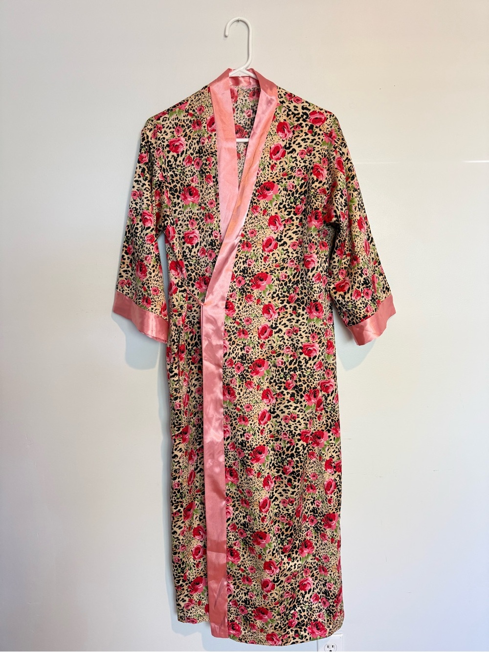 Silky Pink Floral Leopard Print Long Robe
